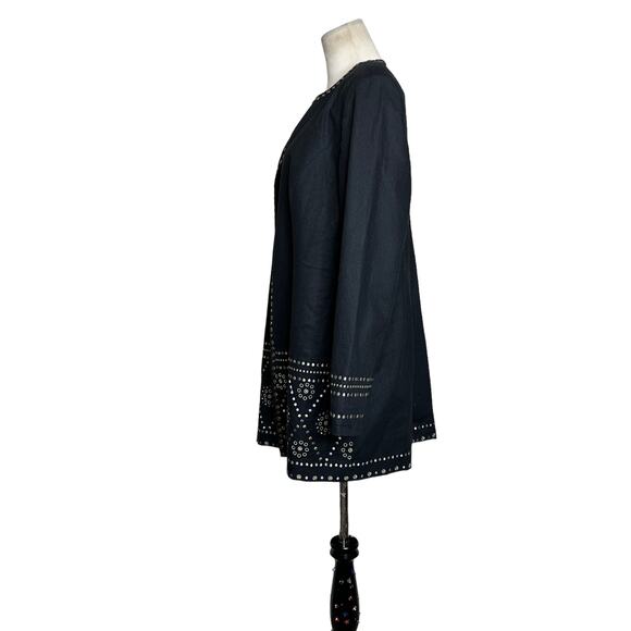 Victor Costa black studded long sleeves open front coat size Large - Picture 6 of 11